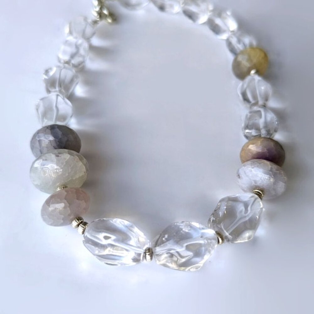 Natural Rock Crystal Quartz Multicolor Agate Beads Chunky Choker Necklace